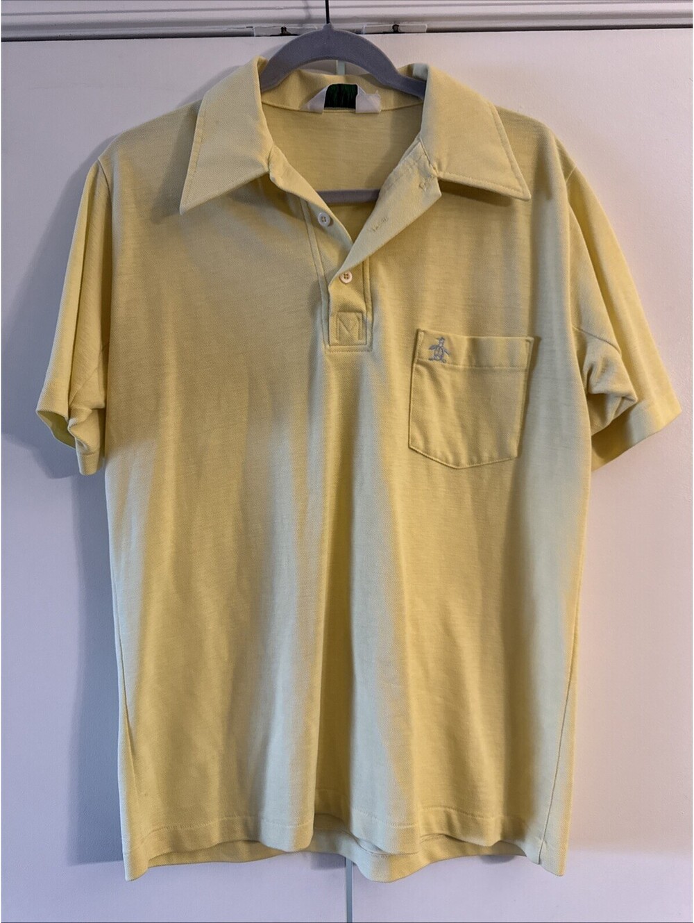 Vtg Munsingwear Grand Slam Polo Shirt Mens L Pale Yellow Penguin Pocket Golf USA